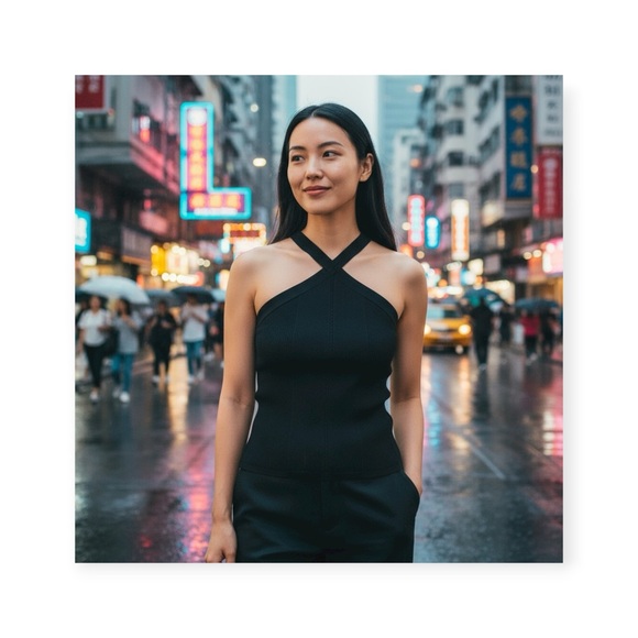 Vintage 90’s: Wayne Rogers ❤︎ Strappy Ribbed Silk Top ❤︎ Cross Front Halter Neck - Picture 14 of 15